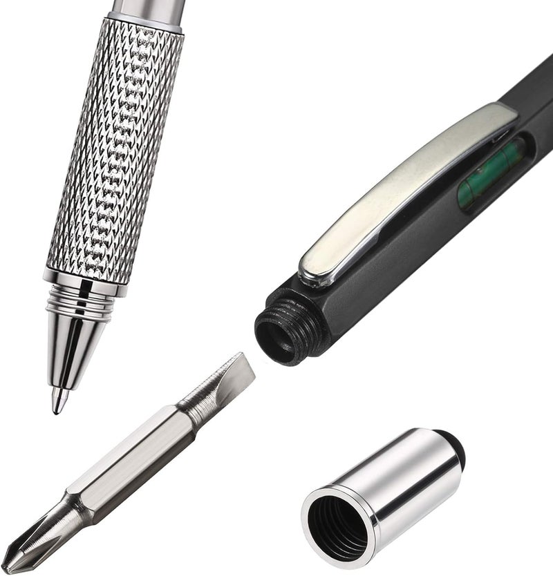 Kennmo 4 Pcs Multitool Pen Cool Gadget for Men, 6 in 1 Tool Pen Screwdriver Pen with Ballpoint, Ruler, Screwdriver, A Flat Head, Touch-Screen Pen, Levelgauge，Gift for Father's Day (4 Colors) - Image 3